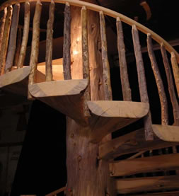 Custom Log Spiral Stairs and Railing